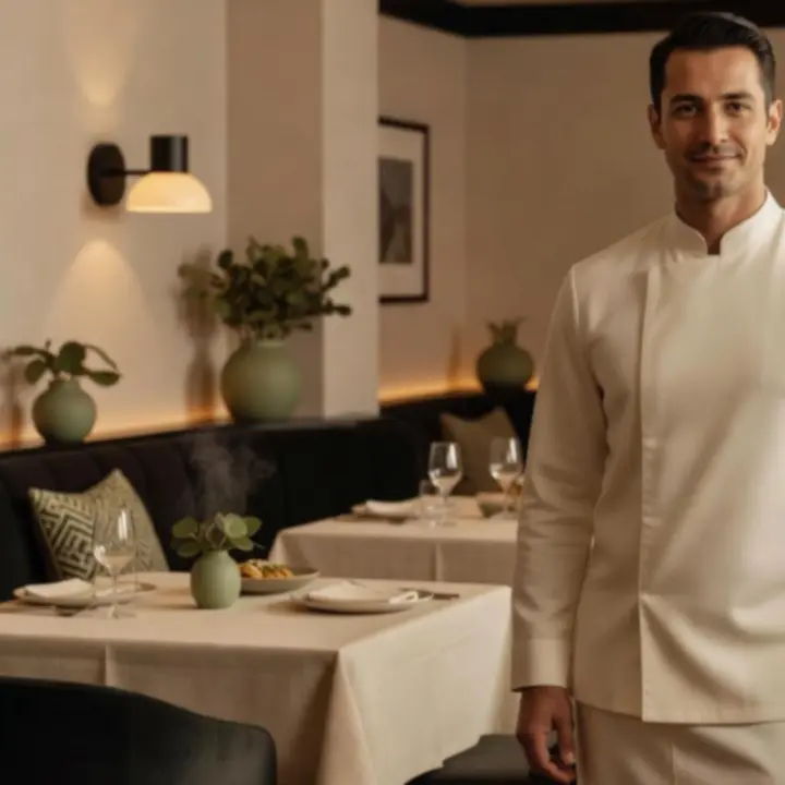 Elegancki portret szefa kuchni w ciepłym świetle restauracji Ogrods Potkan