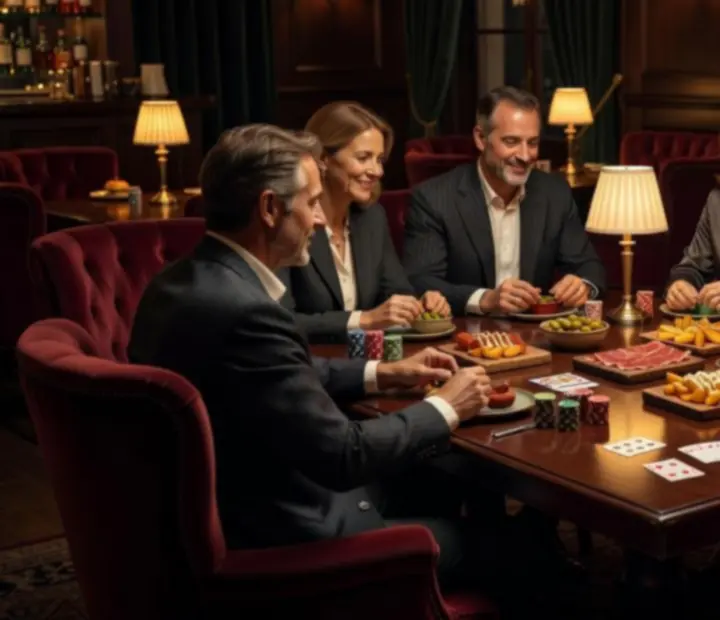 Późnowieczorne tapas i deski przekąsek serwowane w pokerowym lounge