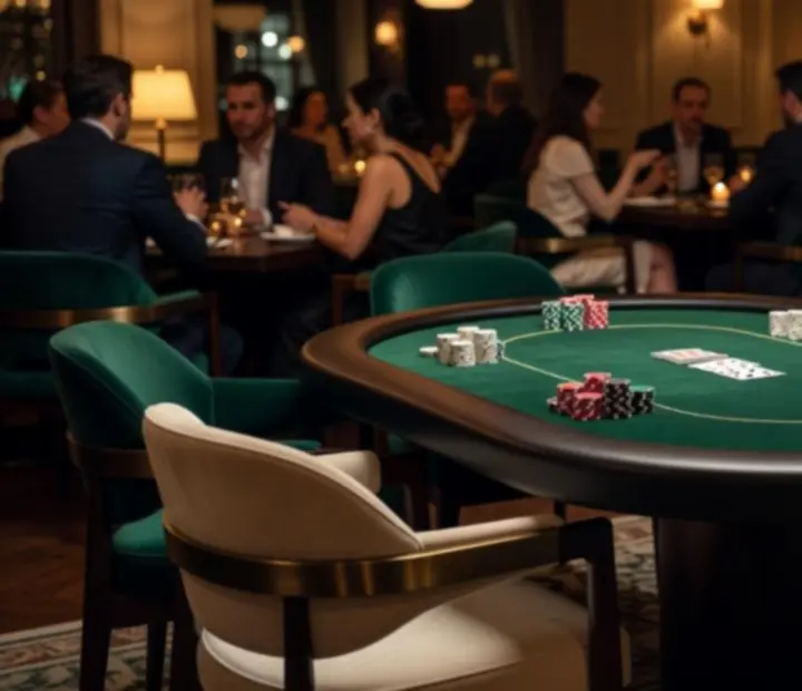 Stół pokerowy z żetonami i kartami w eleganckim salonie kart
